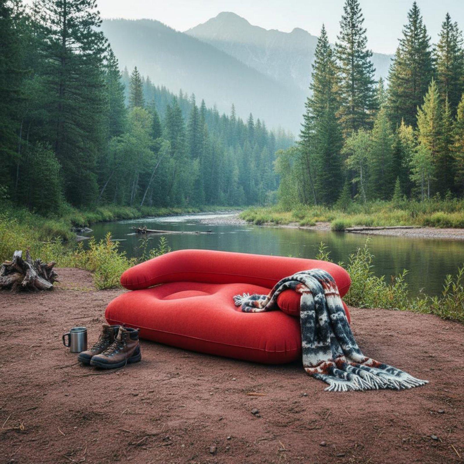 Outdoor Camping Couch - Flocked Inflatable Sofa PVC Flocked Inflatable