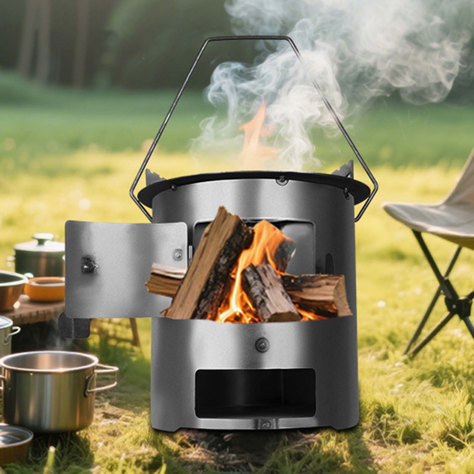 Outdoor Camping Fire Pit - 20cm Portable Wood Furnace Outdoor Cooking