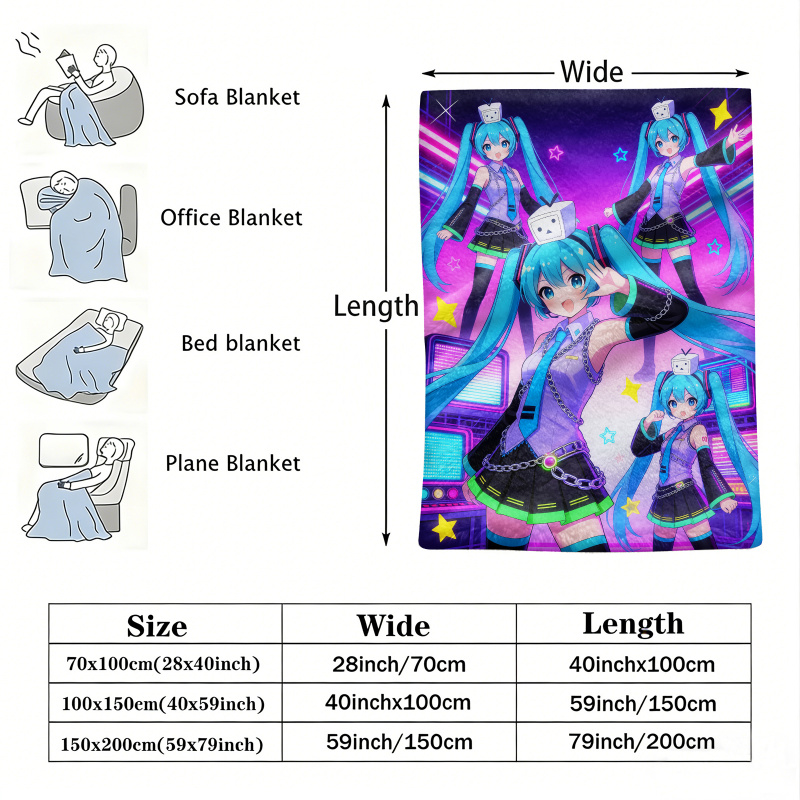 Hatsune Miku Flannel Blanket,  - огляд і ціна Outdoor Camping Anime