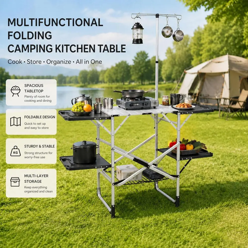 Portable Outdoor Kitchen Table - огляд і ціна Outdoor Camping Table With Storage